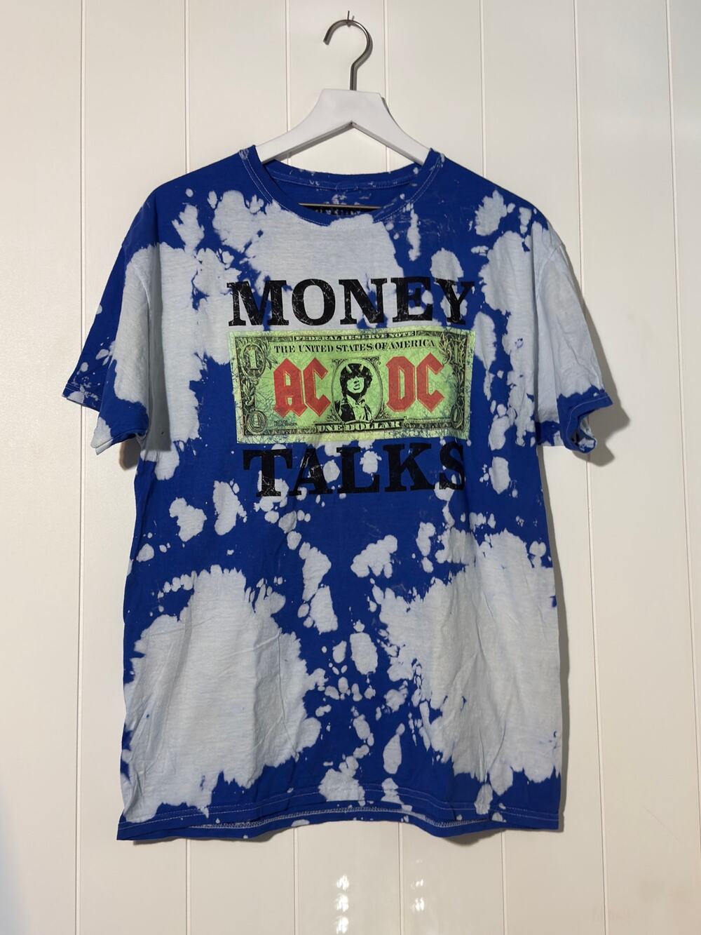 ACDC Money Talks Tie-Dye T-Shirt Blue and White Size Medium